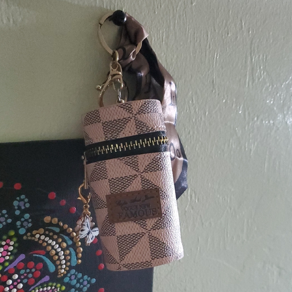 Checkered Tan and Brown Keychain Bag